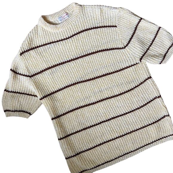 Vintage 70s 80s Fashioned by Continental Striped Knit Sweater Union Made USA L - Picture 16 of 17